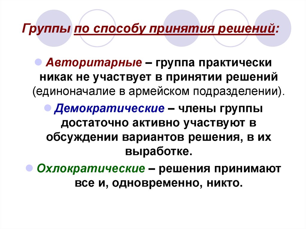 Аспект групп. По способу принятия. Демократические пути принятия решений. Способы принятия решений в команде. Субъекты принятия решения единоначалия.