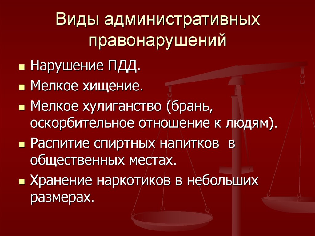 Виды административных правонарушений презентация