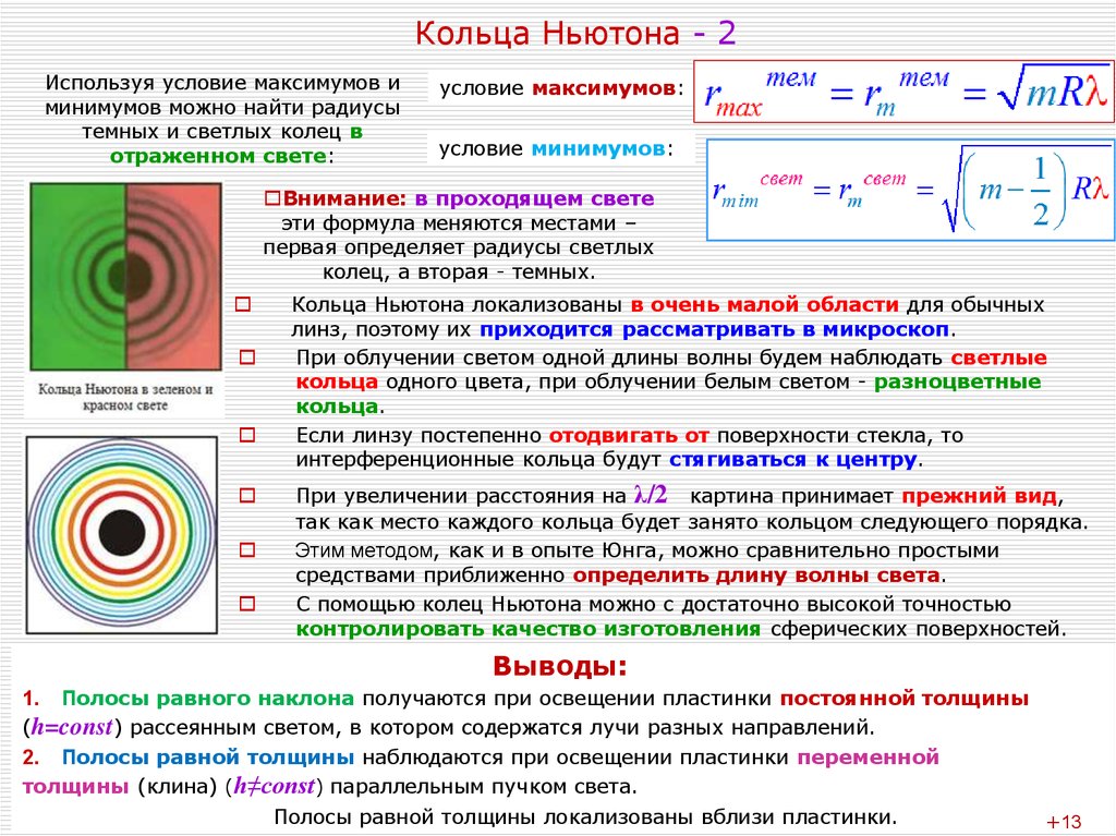 Проходящий свет это. Кольца Ньютона радиус светлого кольца. Интерференционная картина кольца Ньютона. Кольца Ньютона радиус светлого и темного кольца. Радиусы темных интерференционных колец Ньютона.