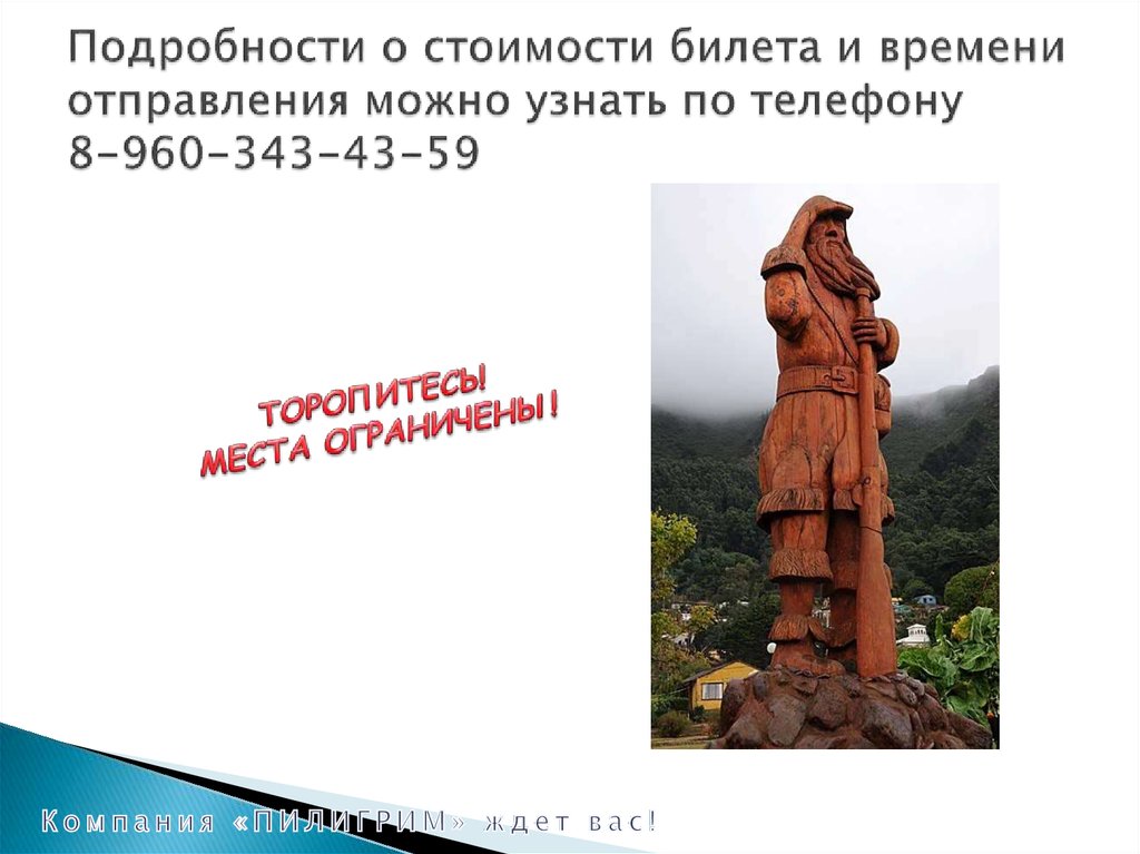 Подробности о стоимости билета и времени отправления можно узнать по телефону 8-960-343-43-59