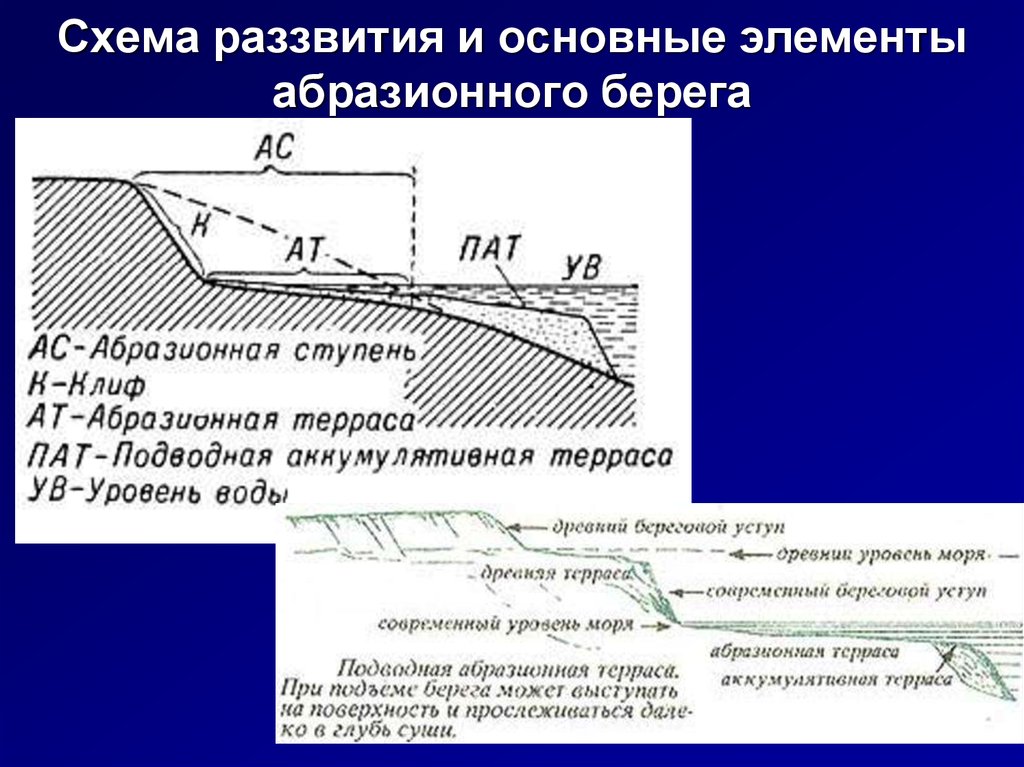 Берег схема. Элементы абразионного берега. Абразионный берег схема. Абразионная терраса. Абразионный уступ террасы.