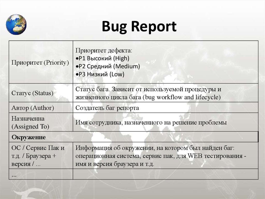 Баг репорт образец excel