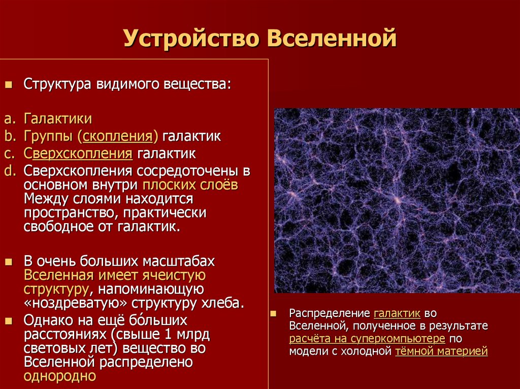 Вселенная строение и эволюция вселенной галактики проект