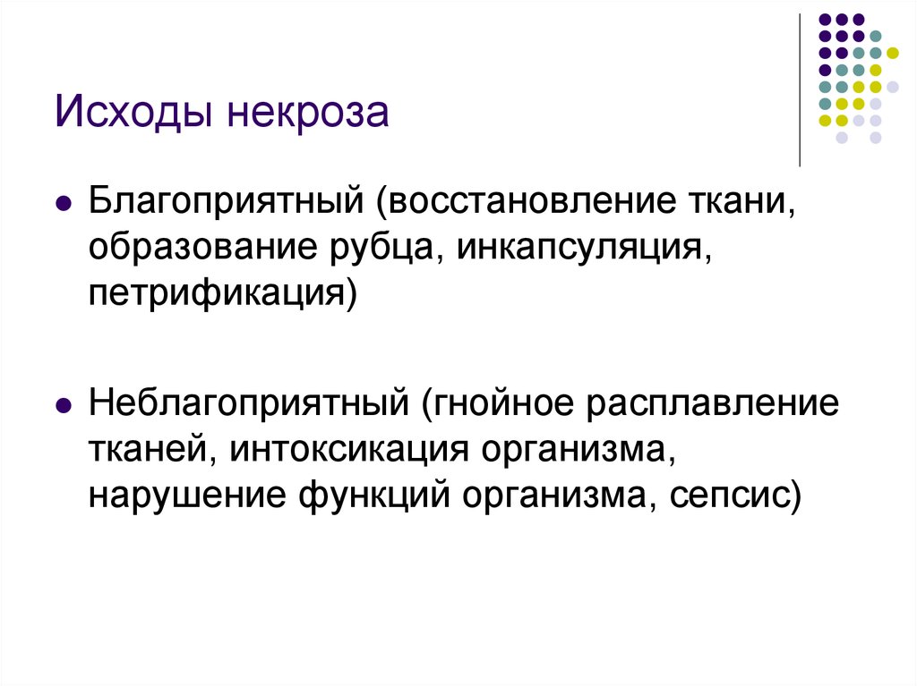 Благоприятный вид. Формы и исходы некроза. Исходы некроза схема. Неблагоприятный исход некроза. Исходы некроза благоприятные и неблагоприятные.