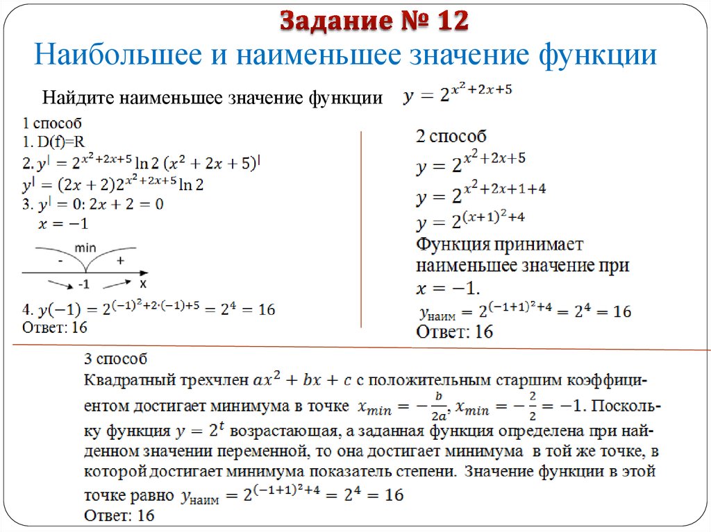 Найдите наибольшее значение функции x 2. Наибольшее и наименьшее значение функции. Как найти наименьшее значение функции ЕГЭ.