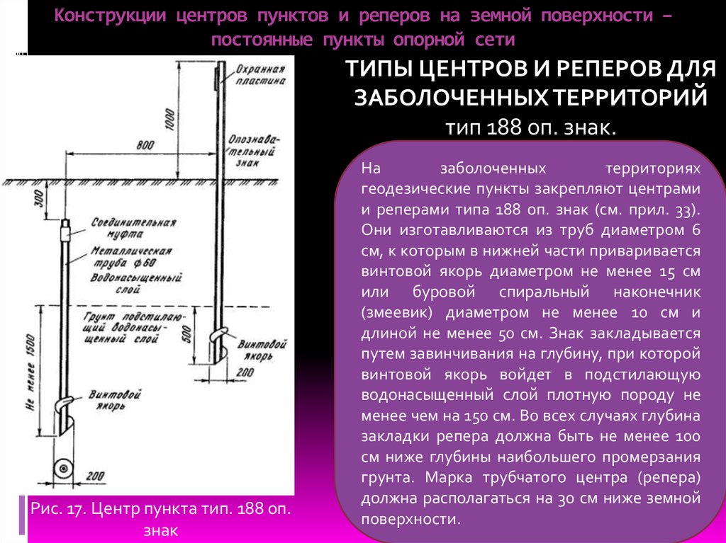 Пункты постоянной. Конструкции центров пунктов. Опорные маркшейдерские пункты на поверхности репер. Конструкции реперов постоянных что это. Репер для заболоченных территорий.