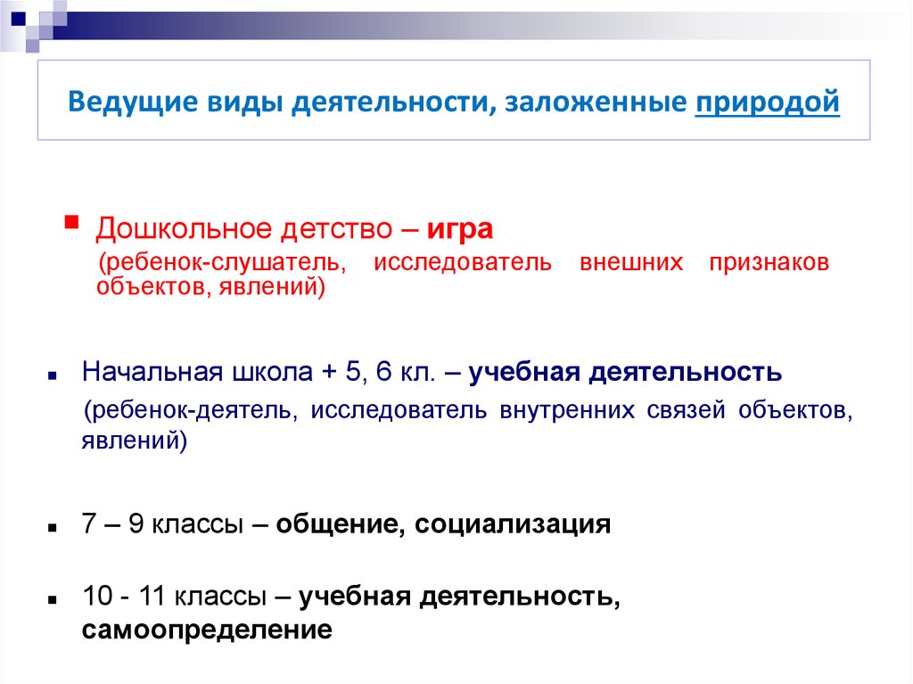 Вести какой вид. Ведущие типы деятельности. Ведущие виды деятельности.