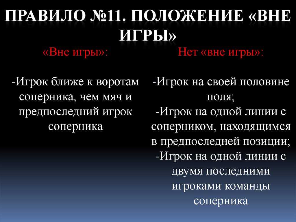 Правило 11. Правило положения вне игры. Правило 11 положение вне игры. Определение правила «положение вне игры». Игровые правила это определение.