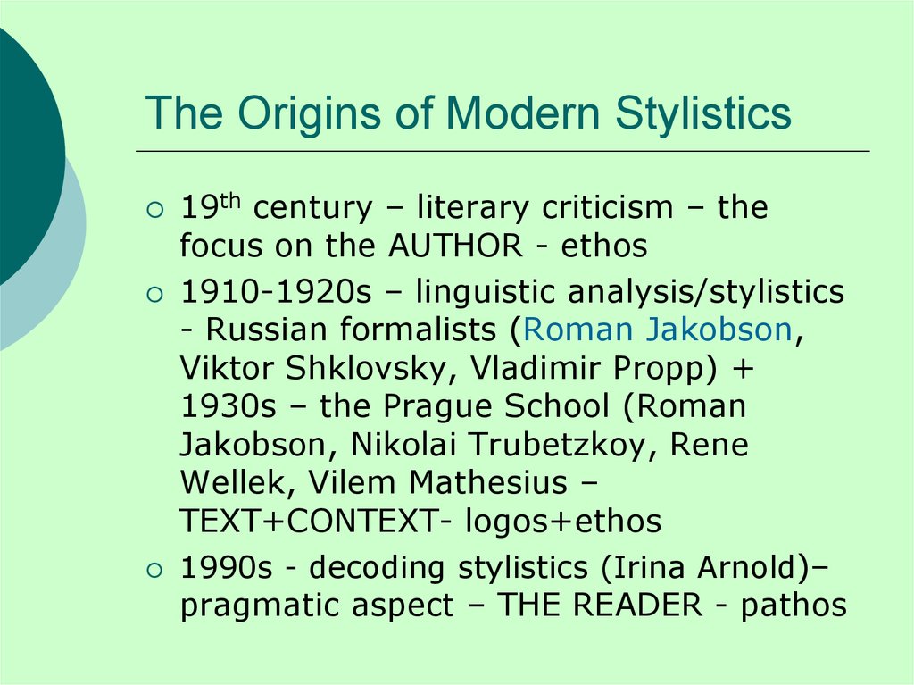 The Origins of Modern Stylistics