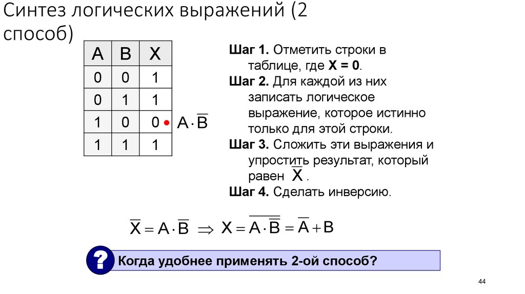 Синтез логических операций. Синтез логических выражений. Синтез логических выражений 1 способ. Синтез логических выражений 3 способ. Синтез логических выражений по таблице истинности.