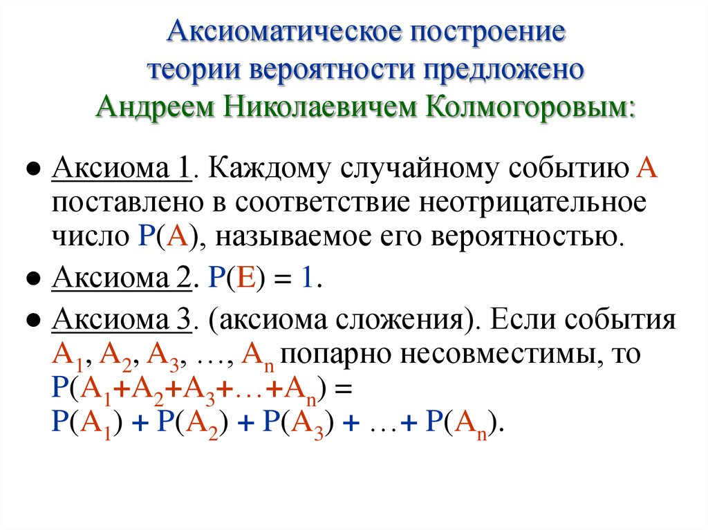 2 2 3 теория. 3 Аксиома теории вероятности. Аксиомы Колмогорова теория вероятности. Аксиоматическое построение теории вероятностей. Вероятностное пространство. Аксиоматика Колмогорова..