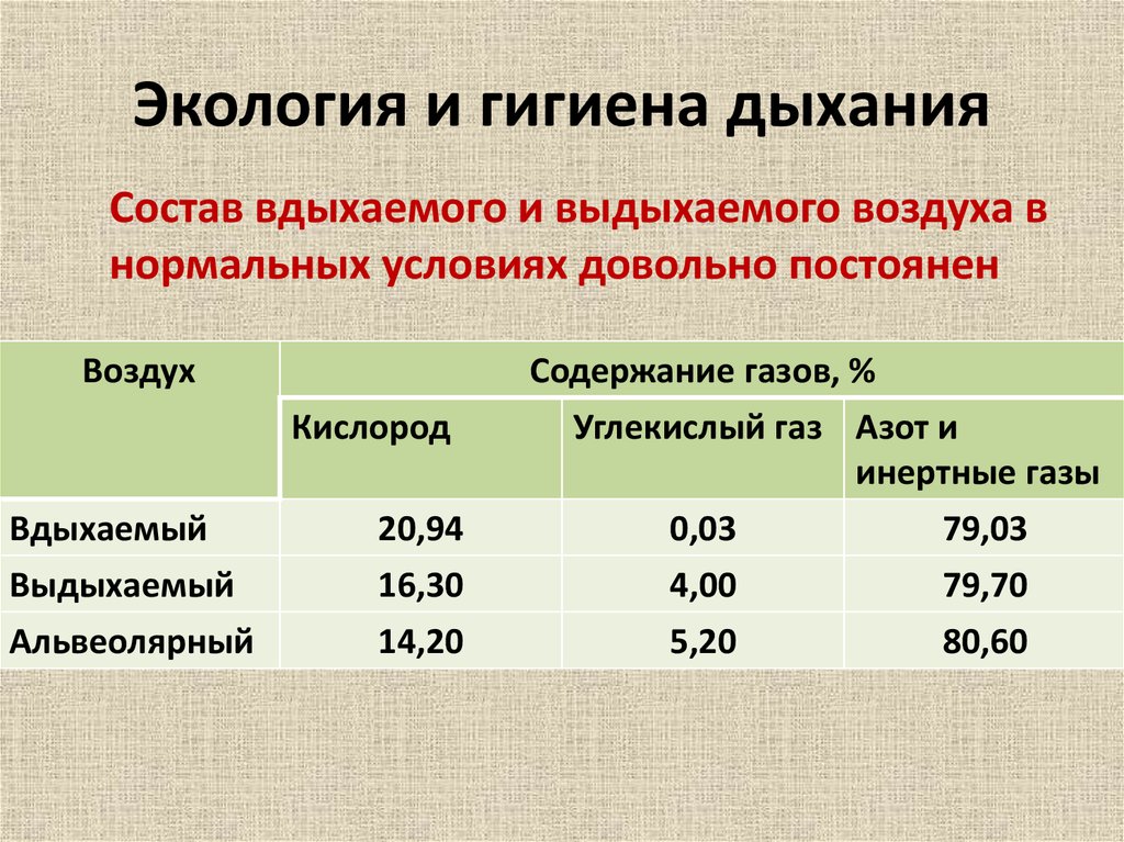 Как изменяется состав вдыхаемого и выдыхаемого воздуха