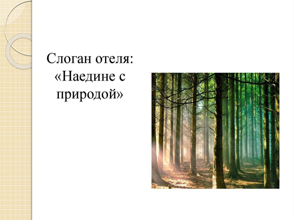 Слоган отеля: «Наедине с природой»