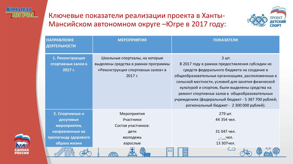 Показатели реализации проекта