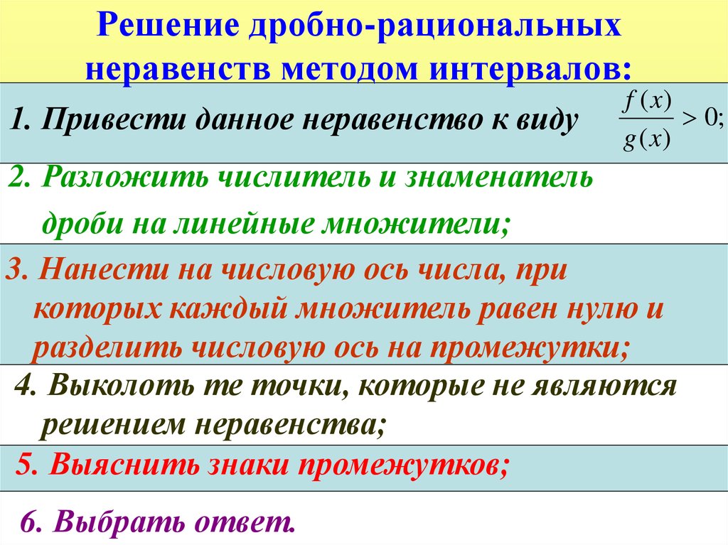 План урока рациональные неравенства