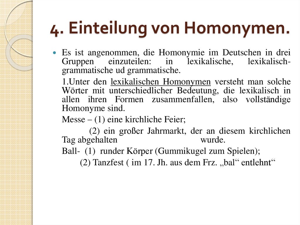 4. Einteilung von Homonymen.