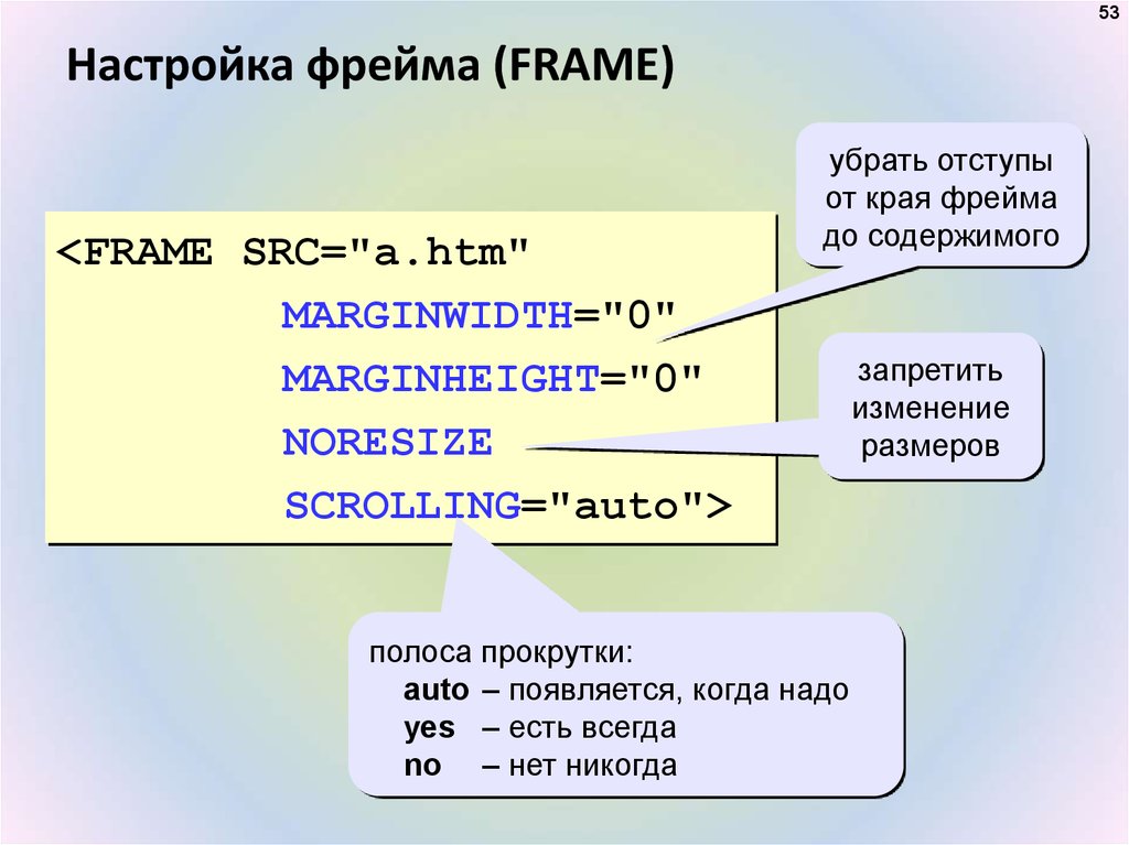 Настройка фрейма