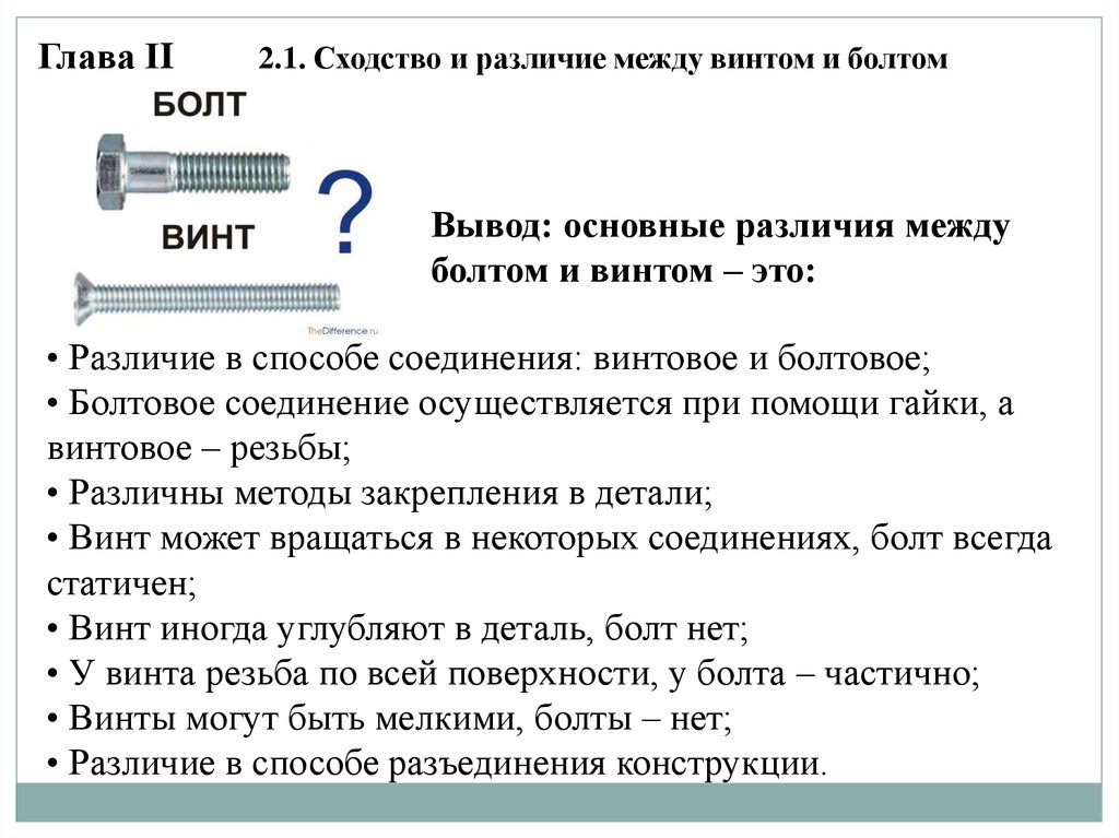 Вывод сходство и различие. Чем отличается болт от винта. Чемразличаютмя между собой винты и болты. Чем отличается винт от болта по ГОСТУ. Отличие винта от болта ГОСТ.