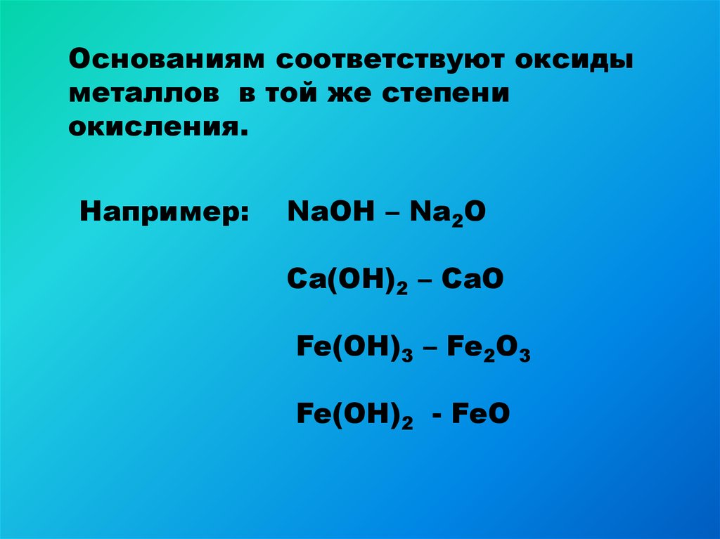 Основание оксид металла. Оксиды соответствующие основаниям. Оксиды соответствуют основаниям. Соответствующий оксид.