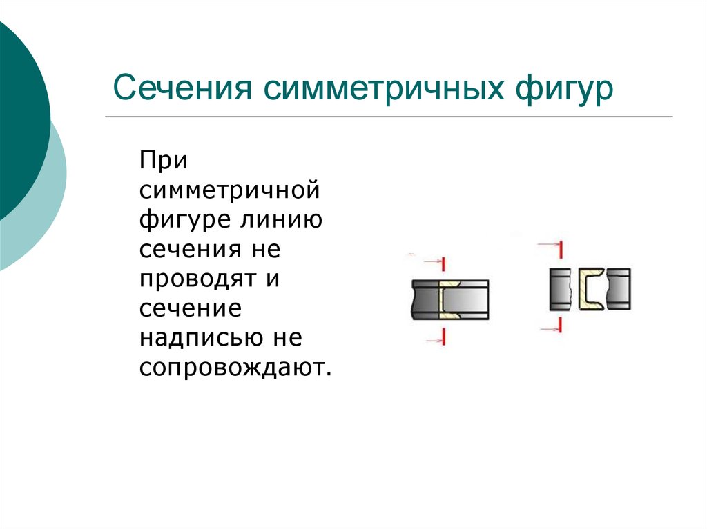 Одинаковое сечение. Линия сечения. Симметричное сечение. Сечение надписью сопровождается:. Сечение при симметричной фигуре.