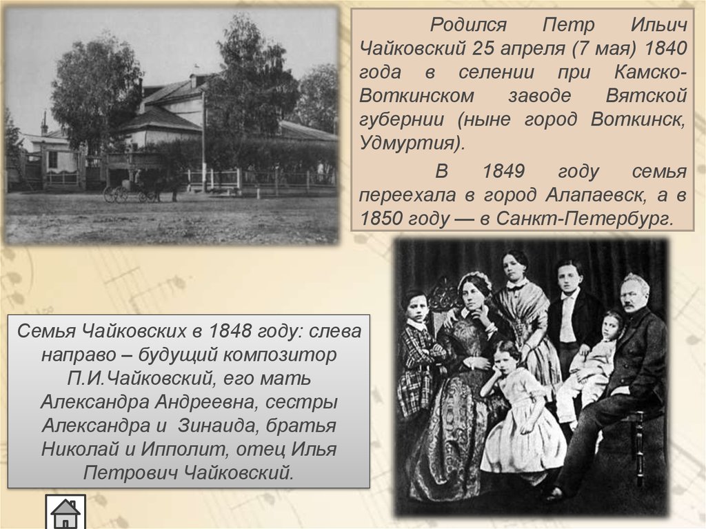 Рожденные 25 апреля. Чайковский родился в 1840 году в городе Воткинске. Чайковский родился 25 апреля 1840 года в Воткинске.