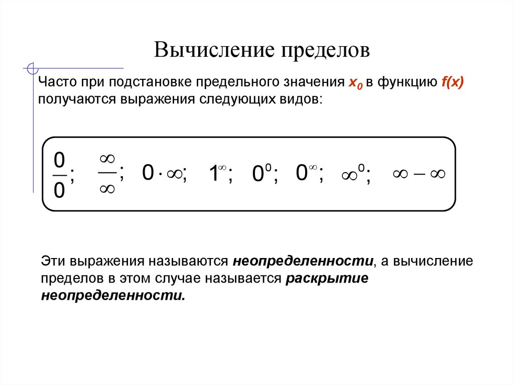 50 пределов. Метод вычисления пределов функции. Раскрытие неопределенностей при вычислении пределов. Вычисление пределов функции раскрытие неопределенностей 0/0. Вычислить Тип неопределённости в пределе.