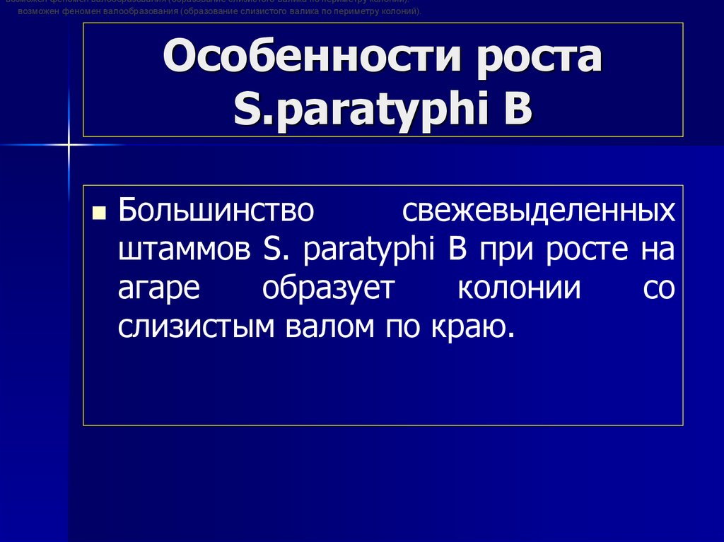 Особенности роста S.paratyphi B