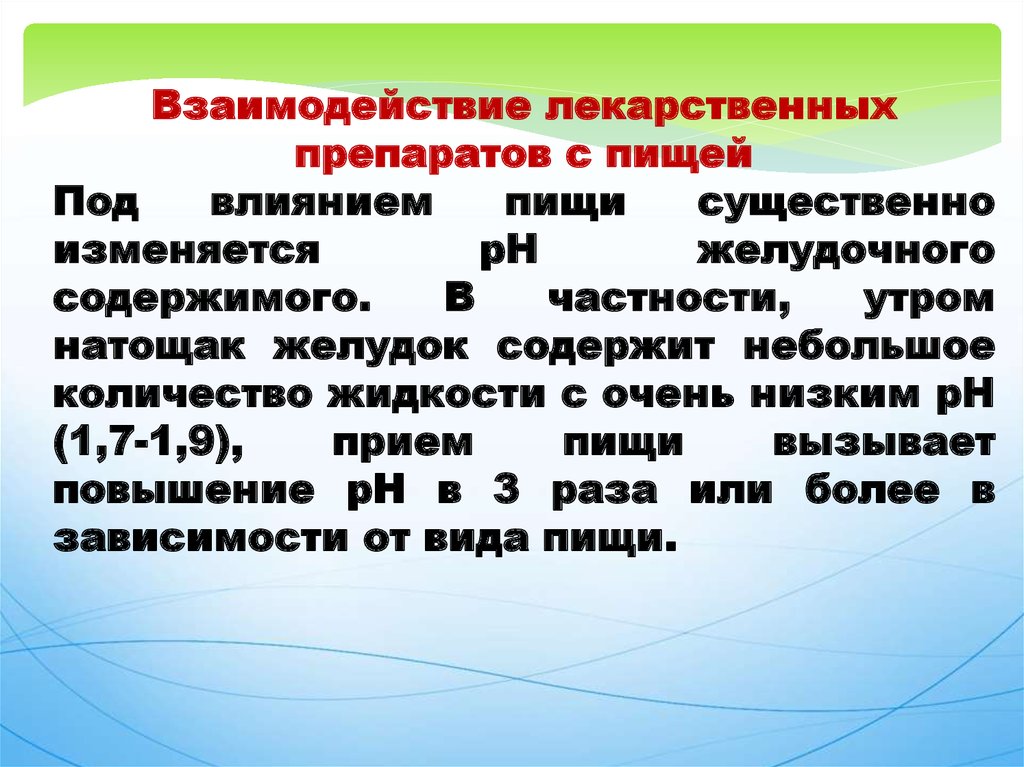 Взаимодействие лекарственных препаратов с пищей презентация