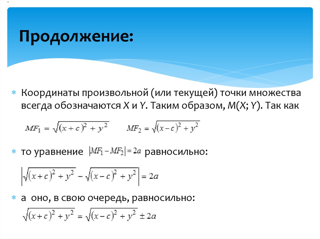 Уравнение гиперболы в координатах