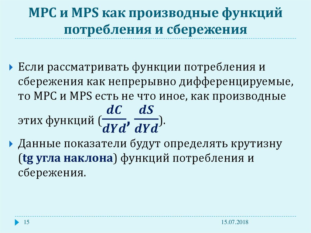 МРС и MPS как производные функций потребления и сбережения