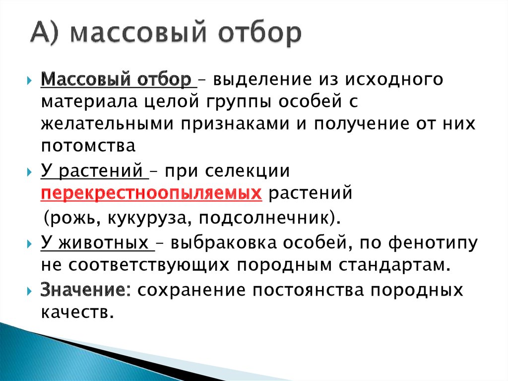 Массовый отбор презентация