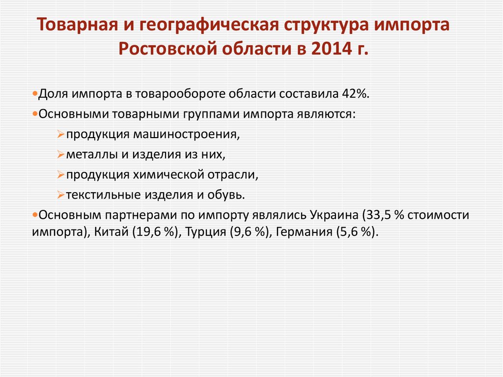 Товарная и географическая структура импорта Ростовской области в 2014 г.