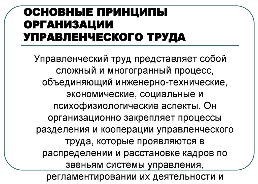 Принципы управленческого труда. Организация труда в менеджменте. Управленческие принципы.