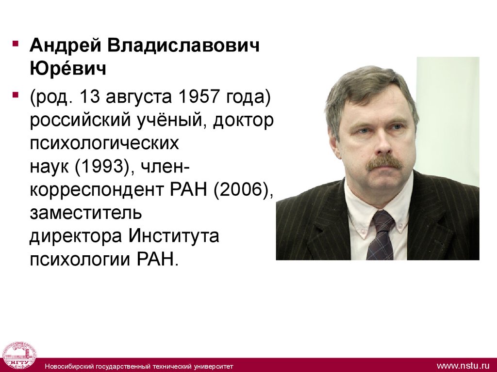 Заместители директора института. А В Юревич психология.