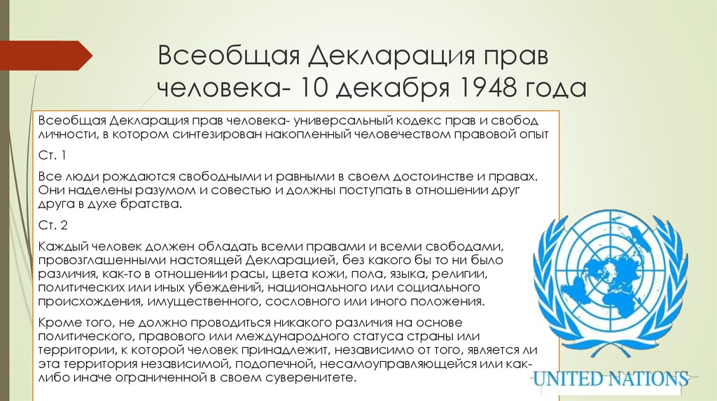 Всеобщая Декларация прав человека- 10 декабря 1948 года