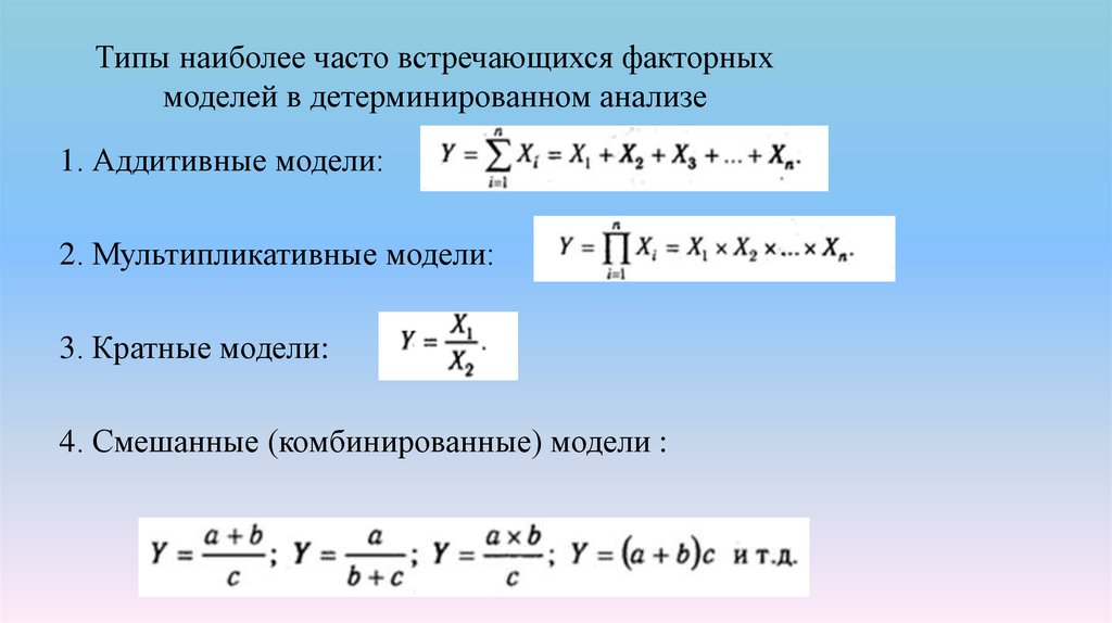 Формула зависимости а от б. Формула смешанной факторной модели. Смешанная модель факторного анализа формула. Аддитивная мультипликативная кратная смешанная модель. Типы факторных моделей в детерминированном анализе.
