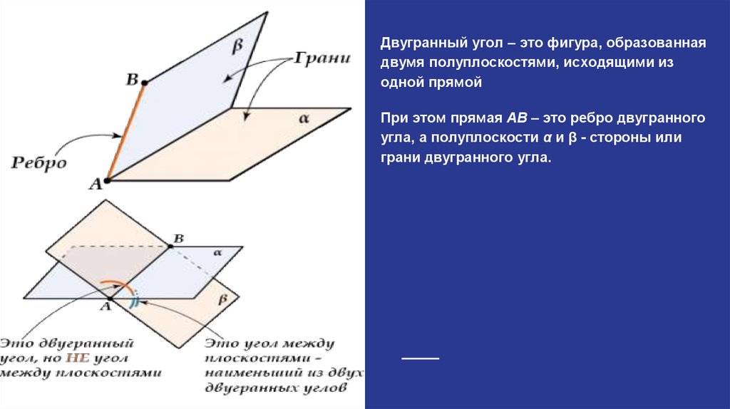 Вершина двугранного угла. Ребро двугранного угла. Что такое Двугранный угол грань угла ребро. Грани и ребра двугранного угла. Угол между прямой и плоскостью, Двугранный угол, линейный.