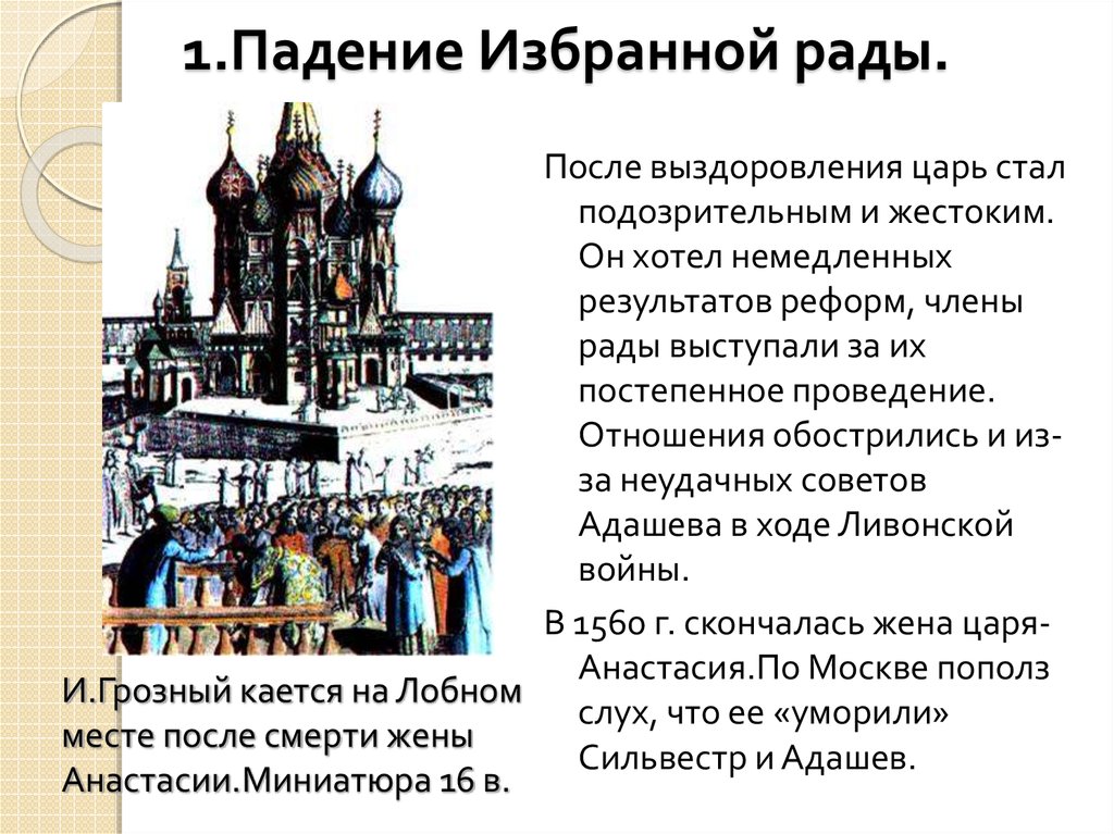 Причины создания избранной рады. Причины распада избранной рады при Иване 4. Падение “избранной рады” 1560-1564. Конспект по истории 7 класс падение избранной рады. Падение избранной рады кратко 7.