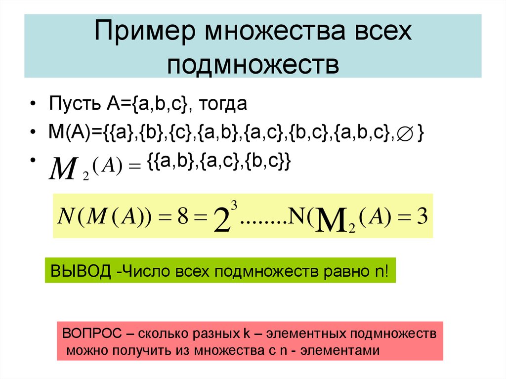 Число элементов множества. Множество всех подмножеств. Подмножество примеры. Перечислите все подмножества множества. Булеан множество всех подмножеств.