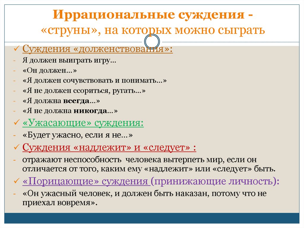 Иррациональные убеждения у человека в кризисном состоянии. Иррациональные суждения примеры. Иррациональные убеждения по Эллису. Примеры иррациональных идей. Иррациональные установки примеры.