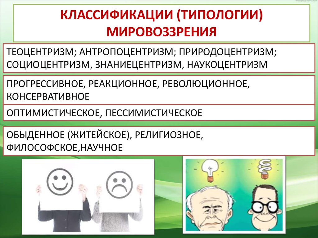 Природоцентризм. Классификация мировоззрения. Прогрессивное и реакционное мировоззрение. Классификации типологии мировоззрения. Мировоззрение его виды и формы конспект.