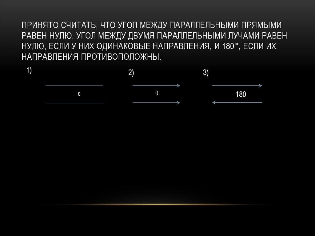 Угол между 3 прямыми. Чему равен угол между двумя параллельными прямыми. Угол между параллельными прямыми равен. Угол между двумя параллельными лучами равен нулю если. Угол между параллельными прямыми равен 0.