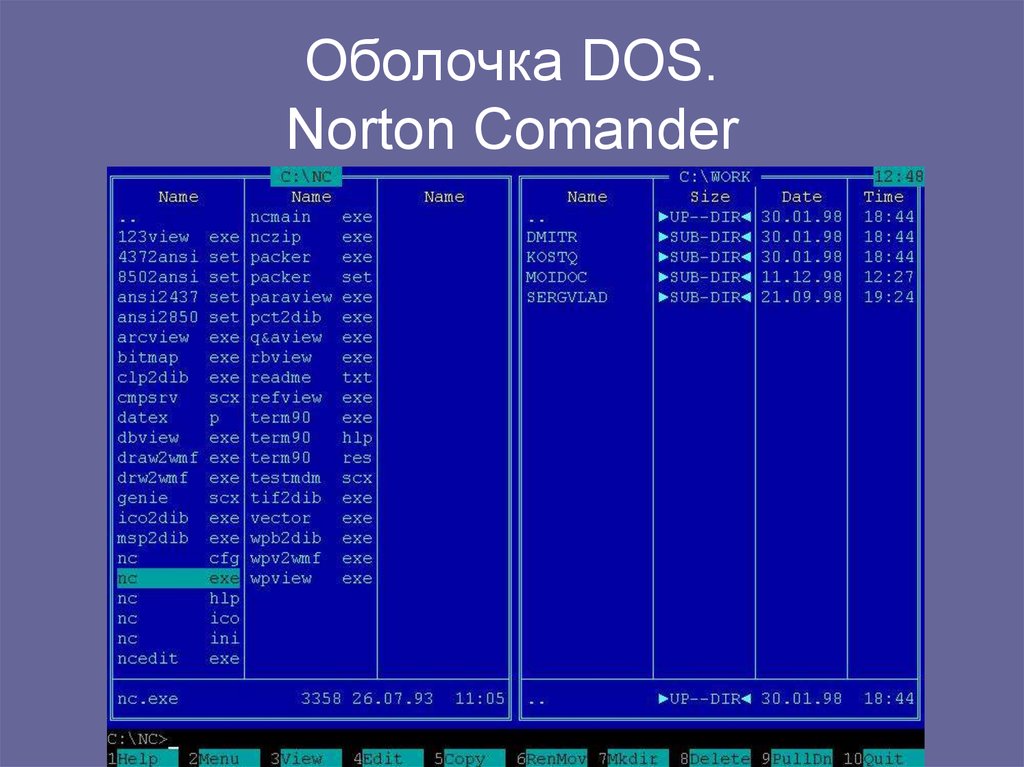 Программы оболочки это. Операционная система Нортон командер. Файловый менеджер Norton Commander. Программная оболочка Norton Commander, total Commander.. Оболочки ОС MS dos.
