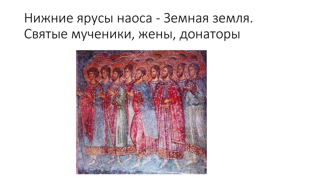 Нижние ярусы наоса - Земная земля. Святые мученики, жены, донаторы