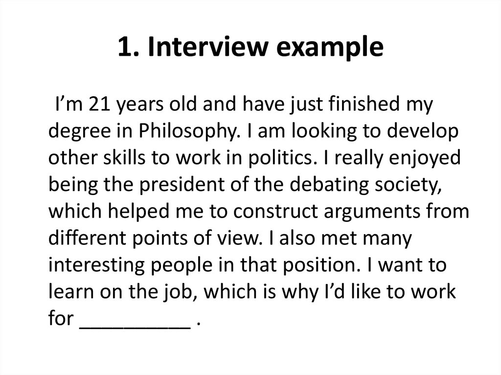 talk about yourself in english interview examples