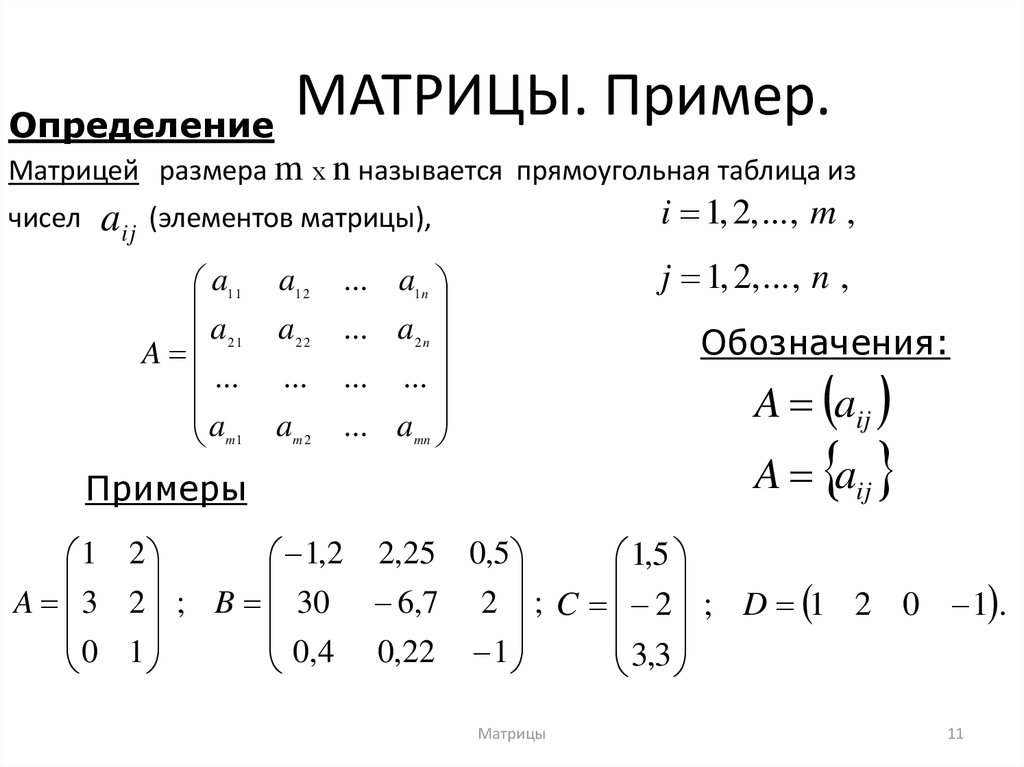 Матрица математика примеры
