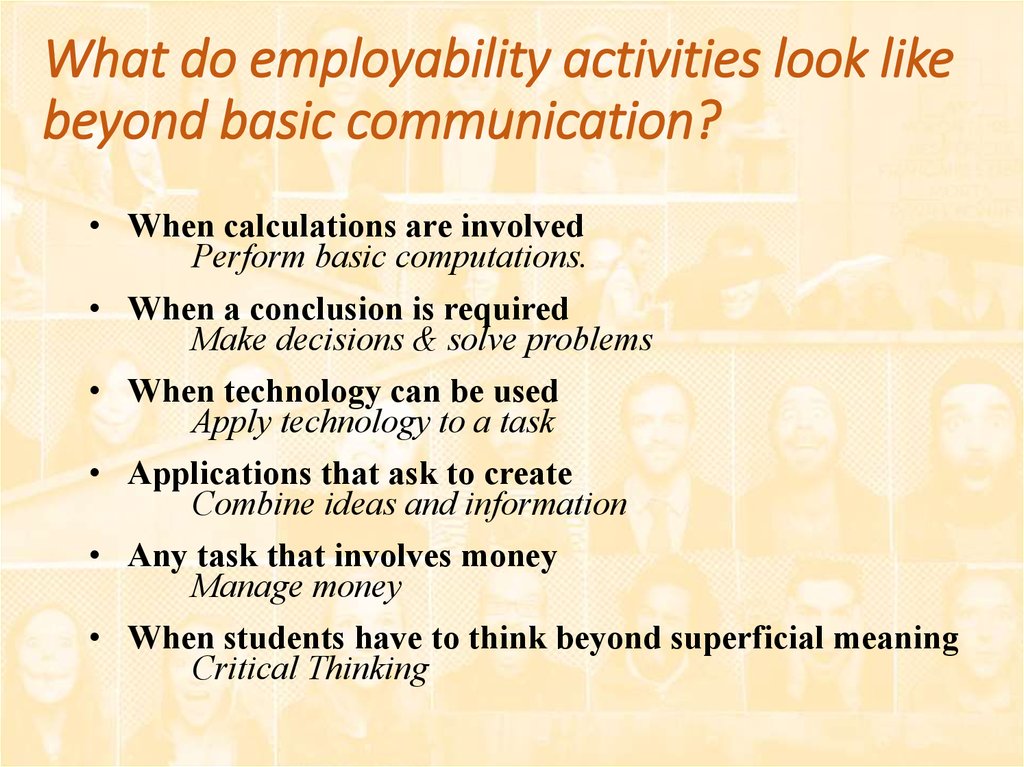 What do employability activities look like beyond basic communication?