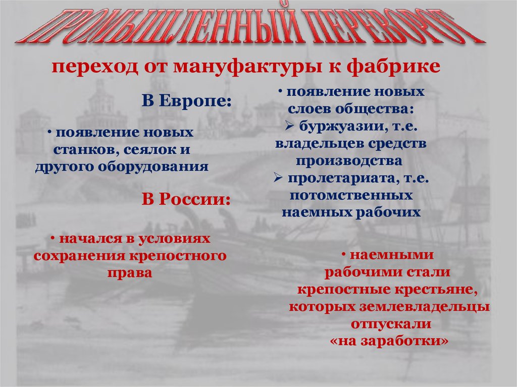 Переход от мануфактурного к фабрично заводскому производству