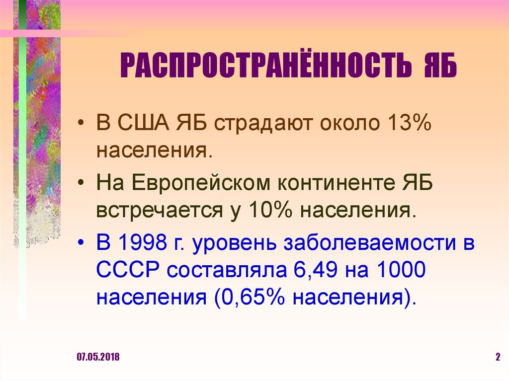 РАСПРОСТРАНЁННОСТЬ ЯБ