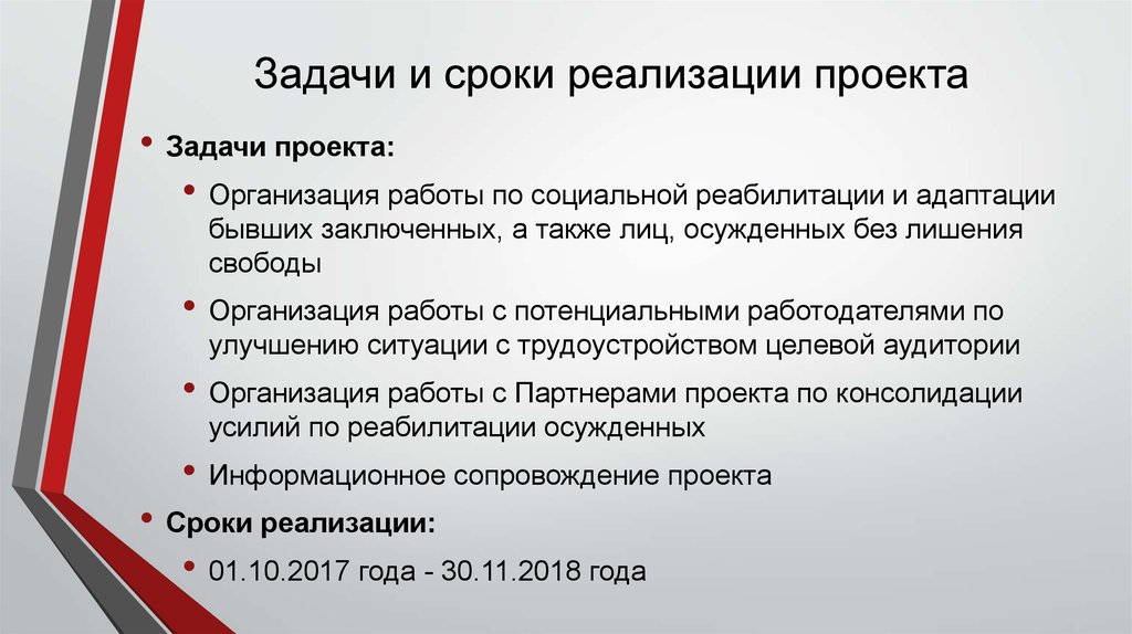 Задачи и сроки реализации проекта
